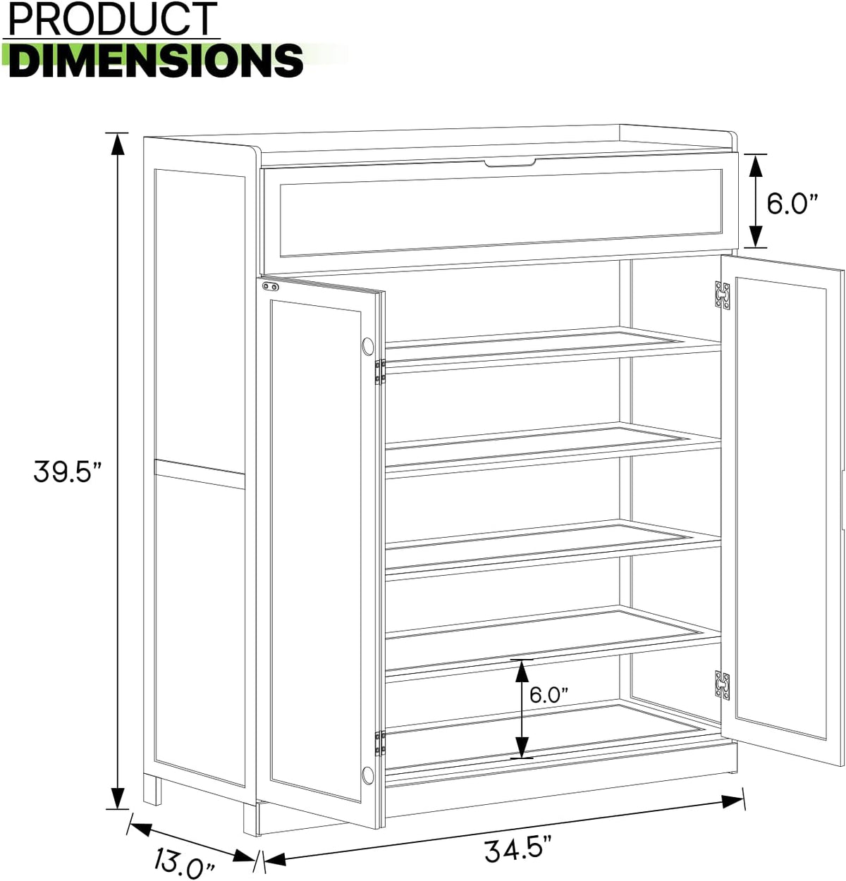 Bamboo 6 Tier Freestanding Shoe Cabinet with Doors (Brown) R770