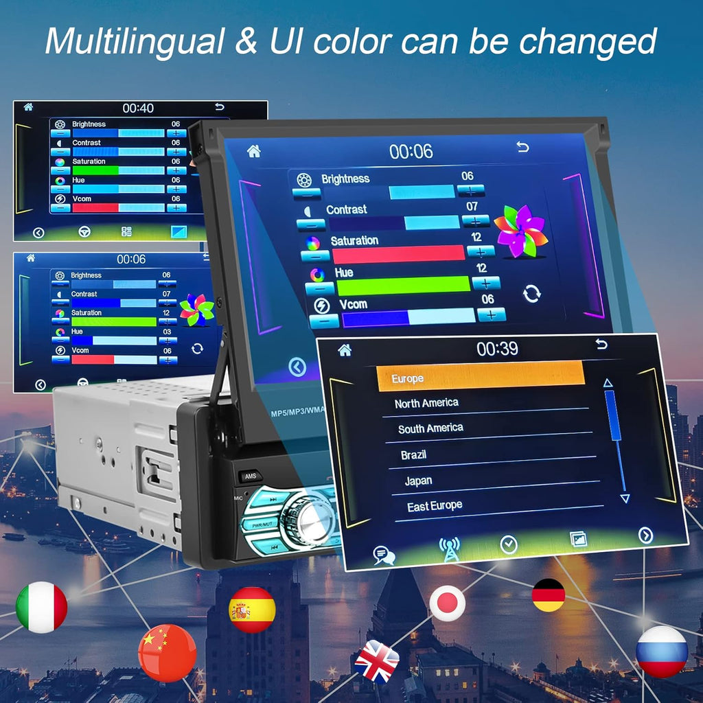Single Din Car Stereo with Carplay Android Auto 7 Inch Touch Screen F33366