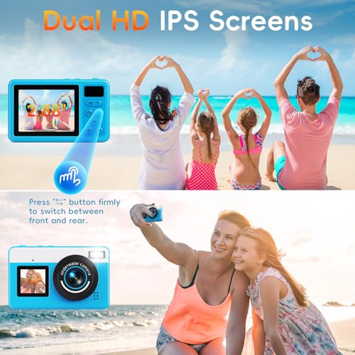 10 FT Waterproof Floating Camera with 32GB Card, Dual Screen Selfie Camera, 48MP 18X Autofocus Compact Digital Camera S28031