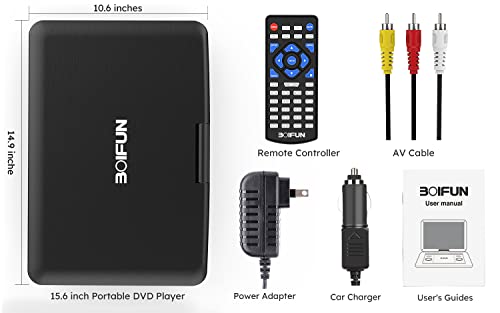 17.5" Portable DVD Player with 15.6" HD Screen, 6 Hours Rechargeable Battery, Black T37494