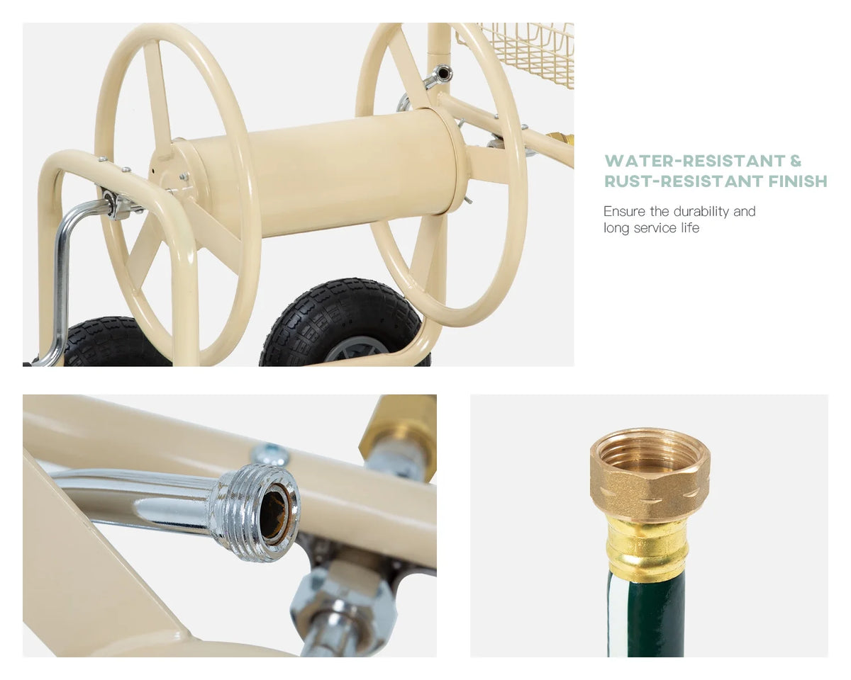 Tan Metal Hose Reel Cart Holds 300-Feet of 5/8-Inch Hose D305