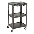 Adjustable Height Metal AV Cart with Electric Power Cord, Black D5463