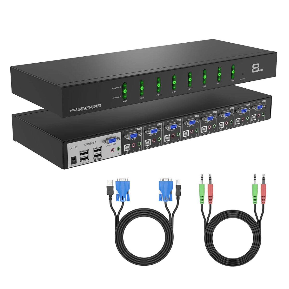 8 Port VGA KVM Switch 1U Rack Mount with Audio & Cables L2329