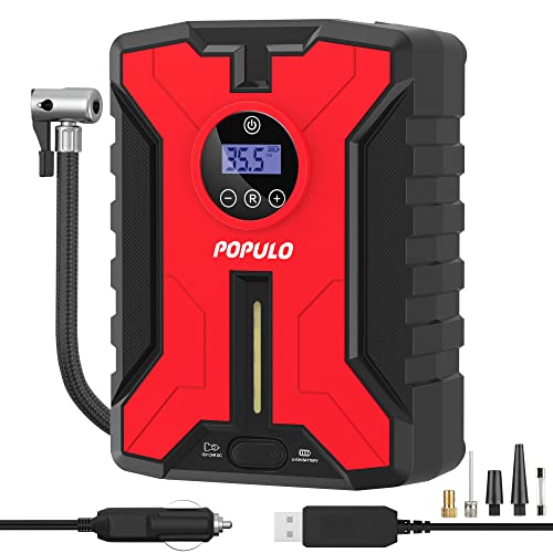 Dual-Power Cordless Tire Inflator Portable Air Compressor, 150PSI 12V Car DC Electric Air Pump with Digital Pressure Gauge C4443