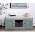 Wood Storage Bench with 2 Cabinets and 1 Basket Light Blue G119