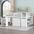 White Full Size Wood Loft Bed with Desk P386