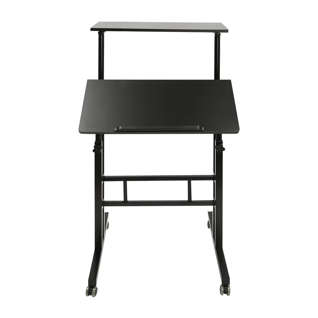24" Mobile Stand Up Desk Adjustable Height Small Storage Desk with Wheels Black P4669