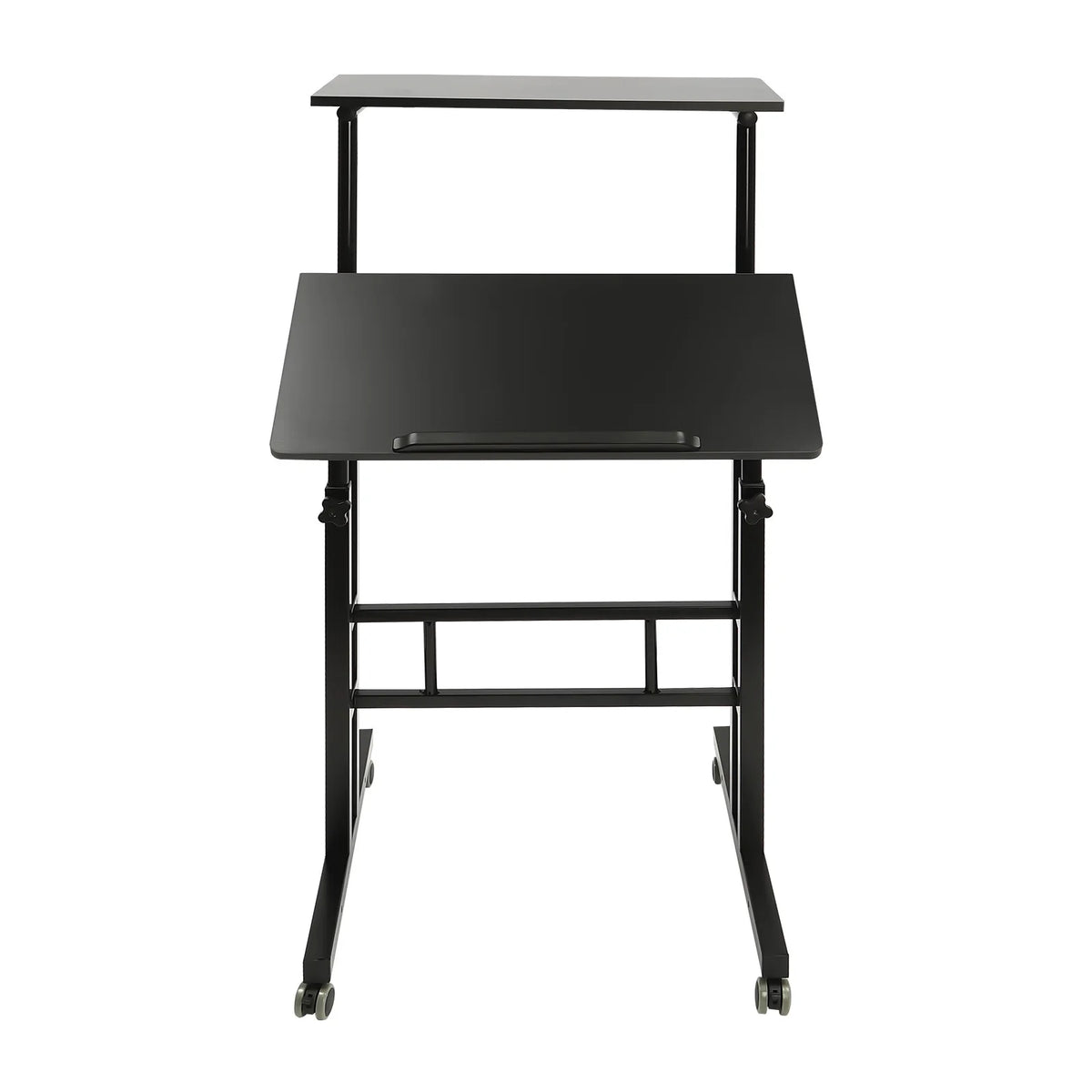24" Mobile Stand Up Desk Adjustable Height Small Storage Desk with Wheels Black P4669