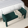Beige Teddy Velvet Armrest Bench with Dark Brown Wooden Legs R1780