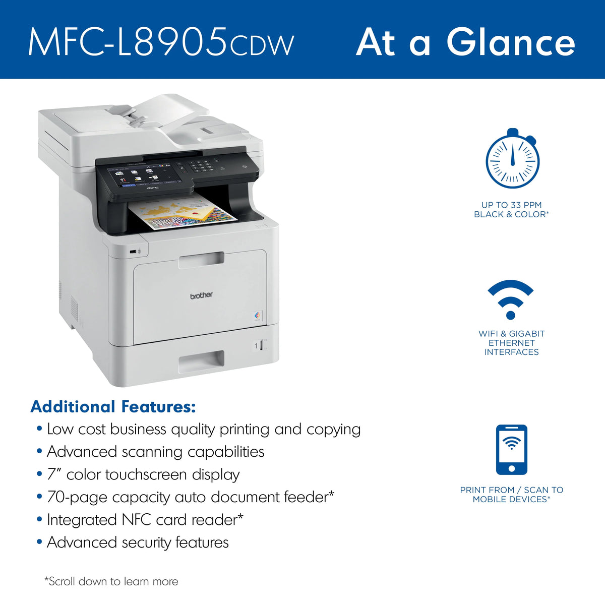 Color Laser All-in-One Printer with Duplex Print Copy Scan and Wireless Networking O995