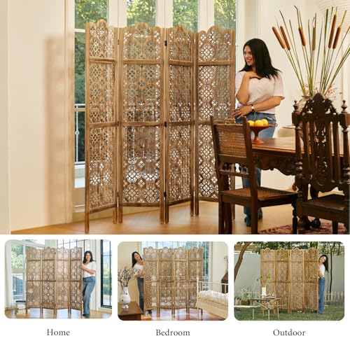 4 Panel Antique Brown Wood Room Divider G793