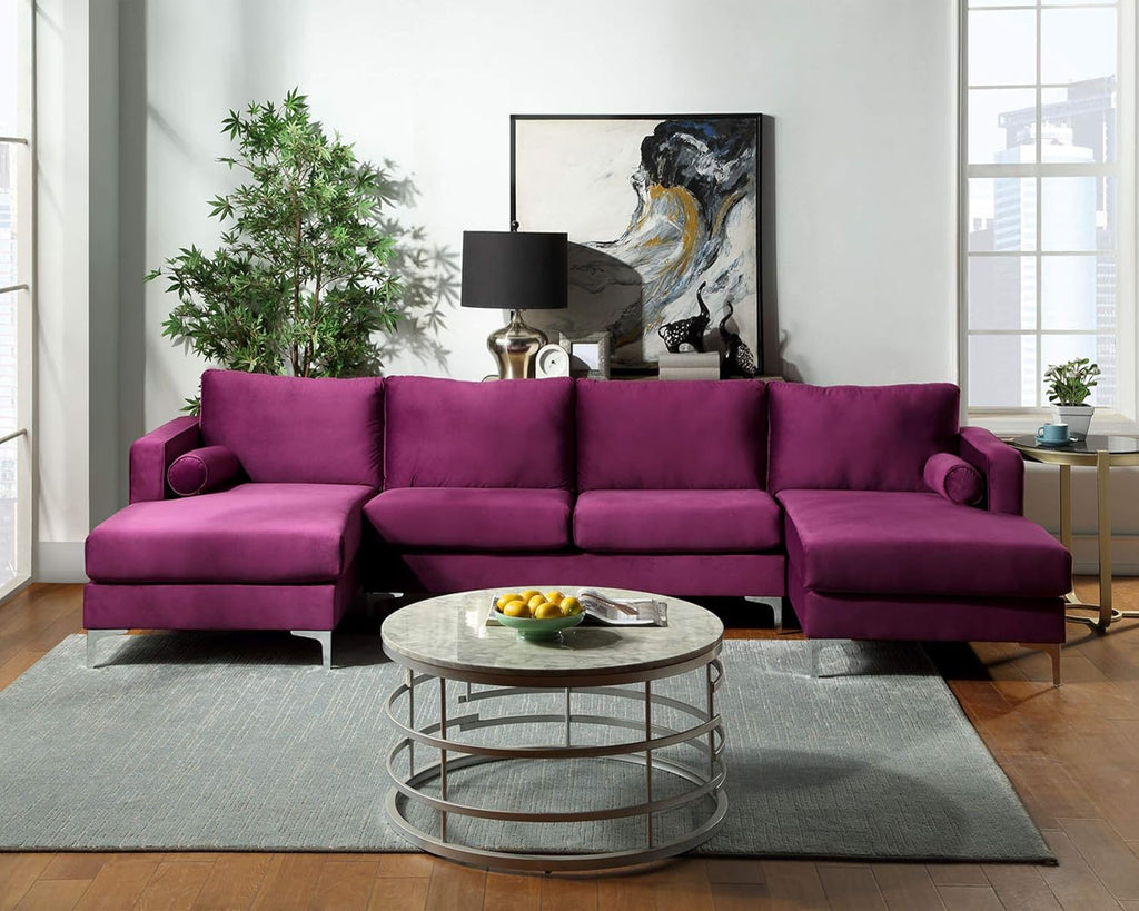 Purple Velvet Sectional Sofa Set with 2 Pillows P212