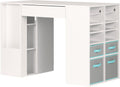 Pure White Counter-Height Craft Table with 4 baskets Q293