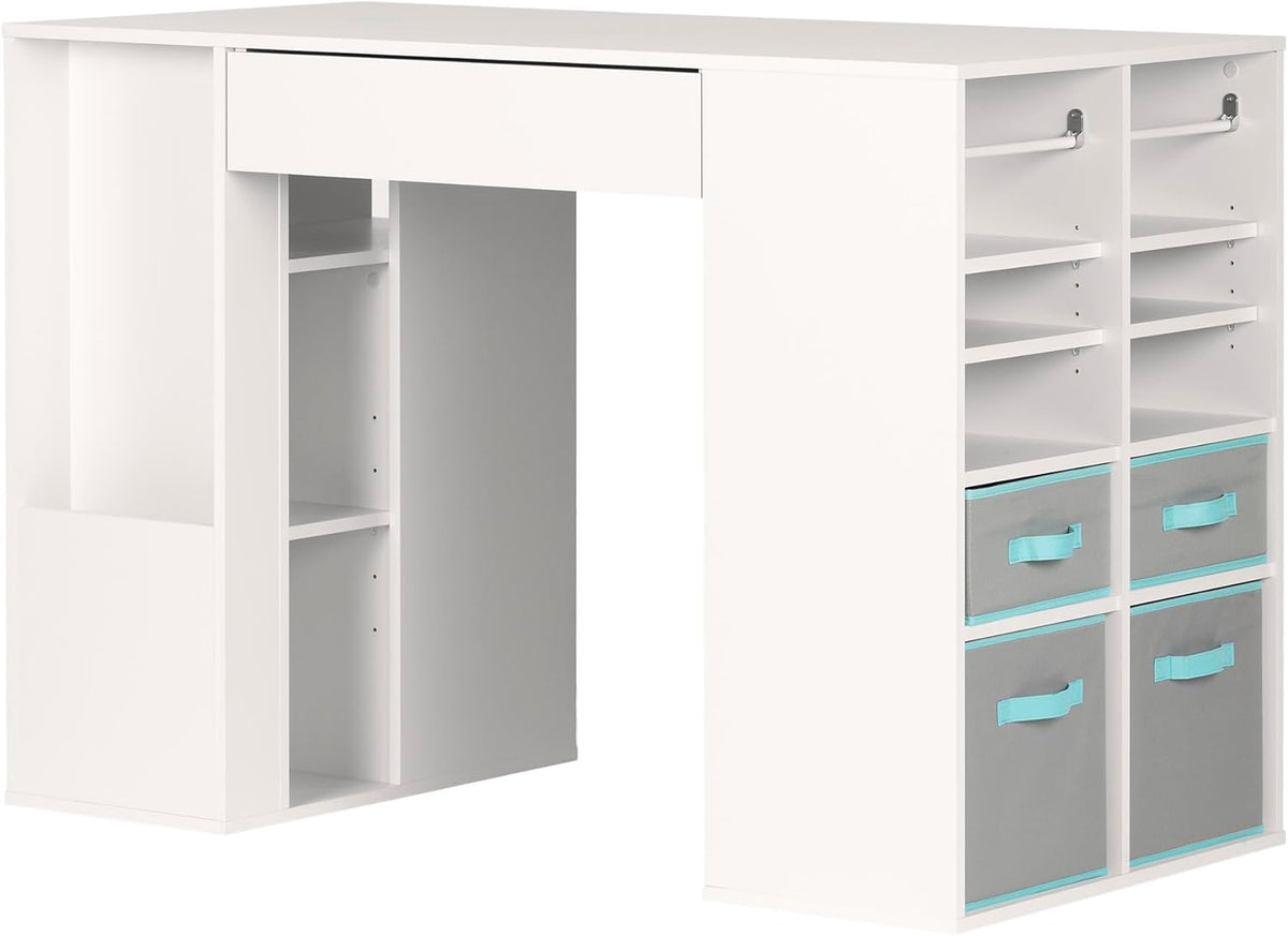 Pure White Counter-Height Craft Table with 4 baskets Q293