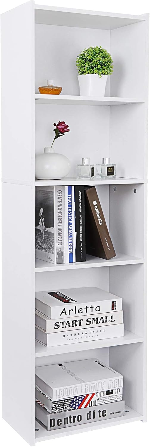 White 52 Inch 5-Shelf Wood Bookcase O6076