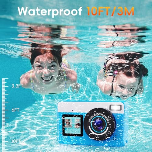 10 FT Waterproof Floating Camera with 32GB Card, Dual Screen Selfie Camera, 48MP 18X Autofocus Compact Digital Camera S28031