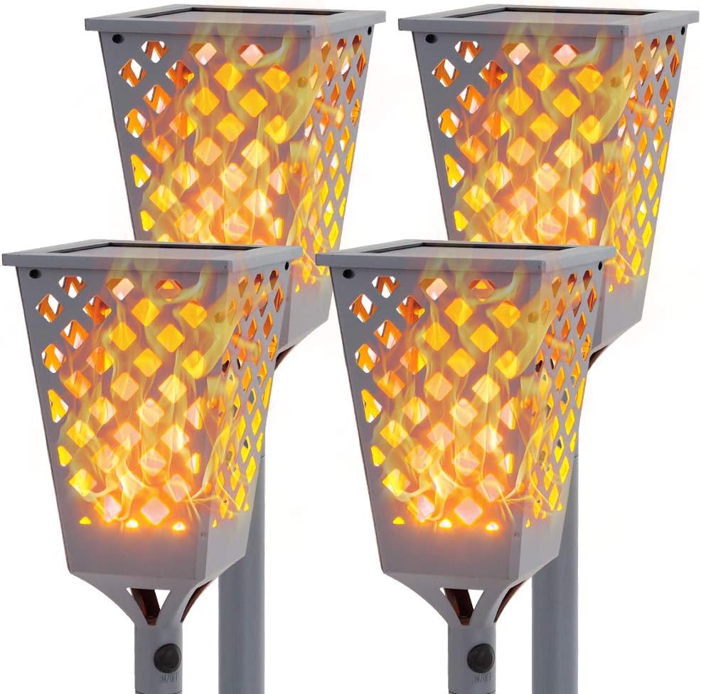 Solar Torch Lights with Flickering Flame, 96 LED Waterproof Grey B110