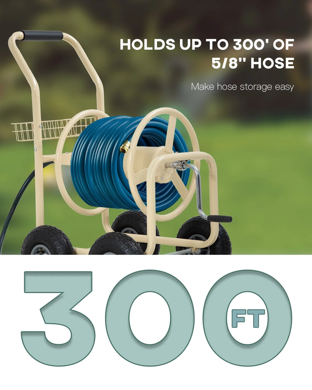 Tan Metal Hose Reel Cart Holds 300-Feet of 5/8-Inch Hose D305