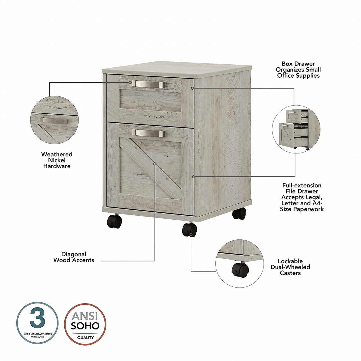 2 Drawer Mobile File Cabinet W1281