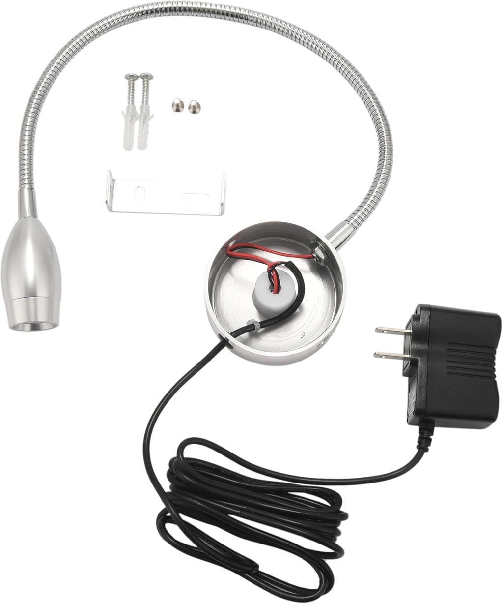 Silver Flexible Gooseneck Reading Lamp with Plug W758