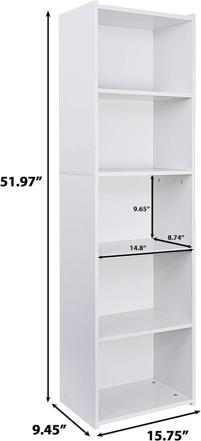 White 52 Inch 5-Shelf Wood Bookcase O6076