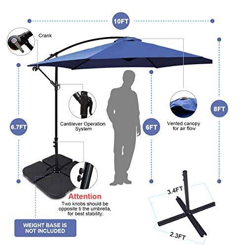 10ft Patio Offset Cantilever Umbrella with Crank & Cross Base M45013