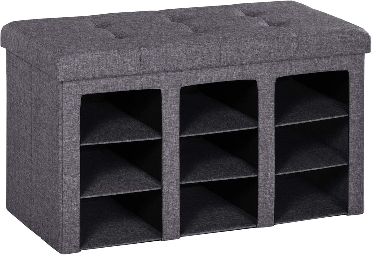 Grey Folding Storage Cabinet Ottoman Bench W983
