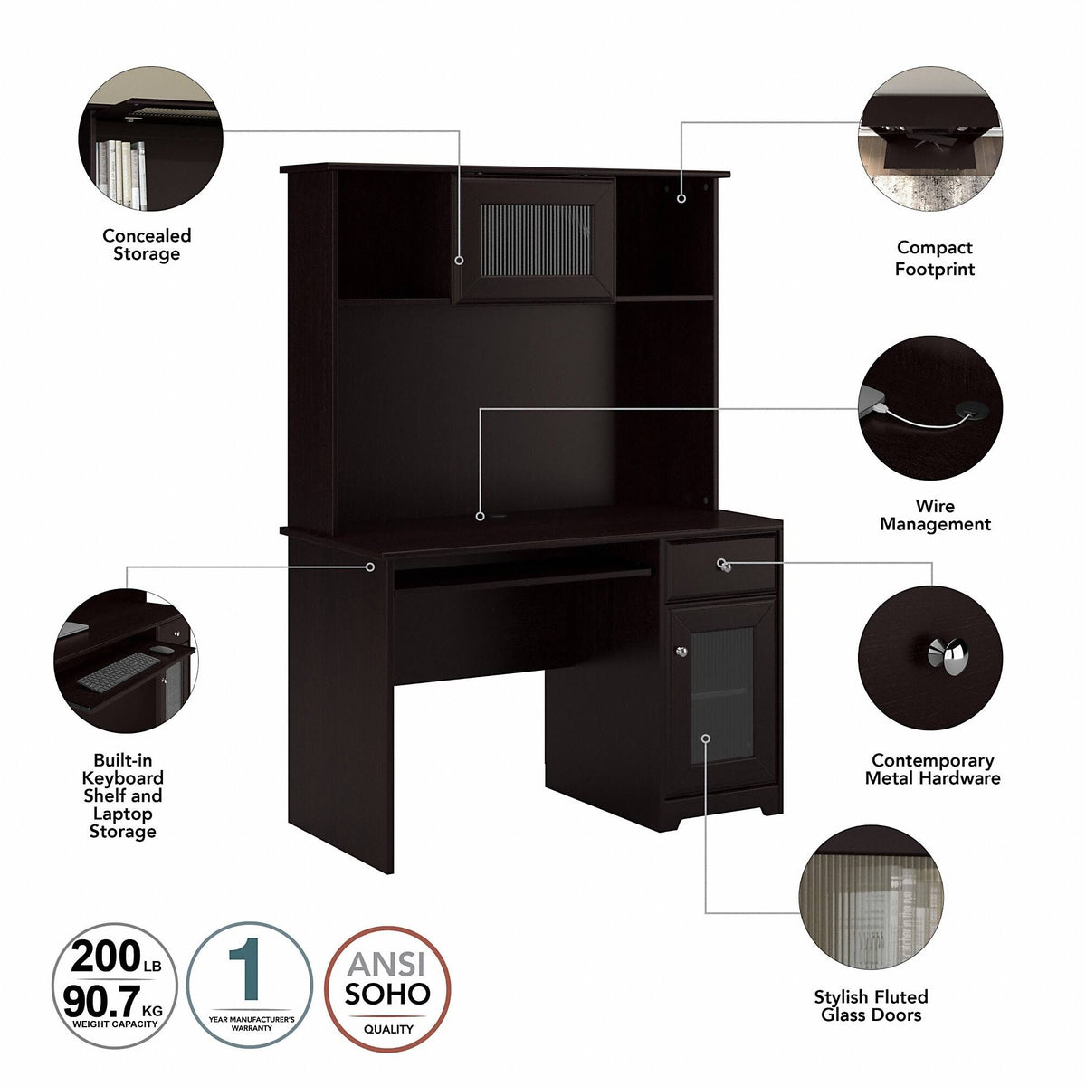 Small Computer Desk with Hutch in Modern Gray E952