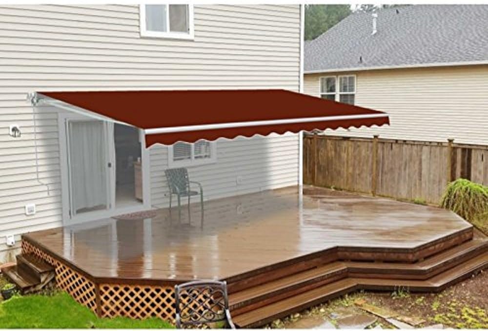 Retractable Motorized Patio Awning 12x10 Multistripe-Green Y38822