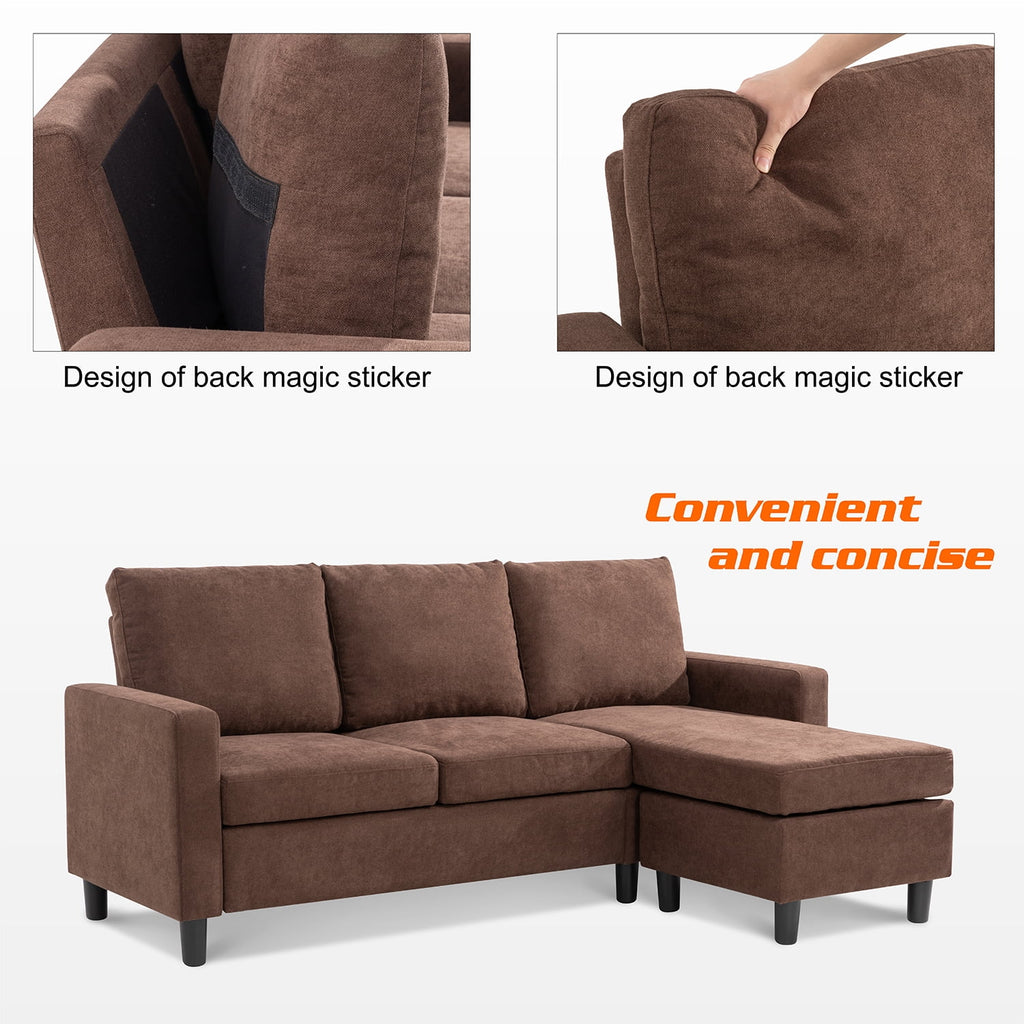 Brown L-Shaped Linen Fabric Sectional Sofa H270
