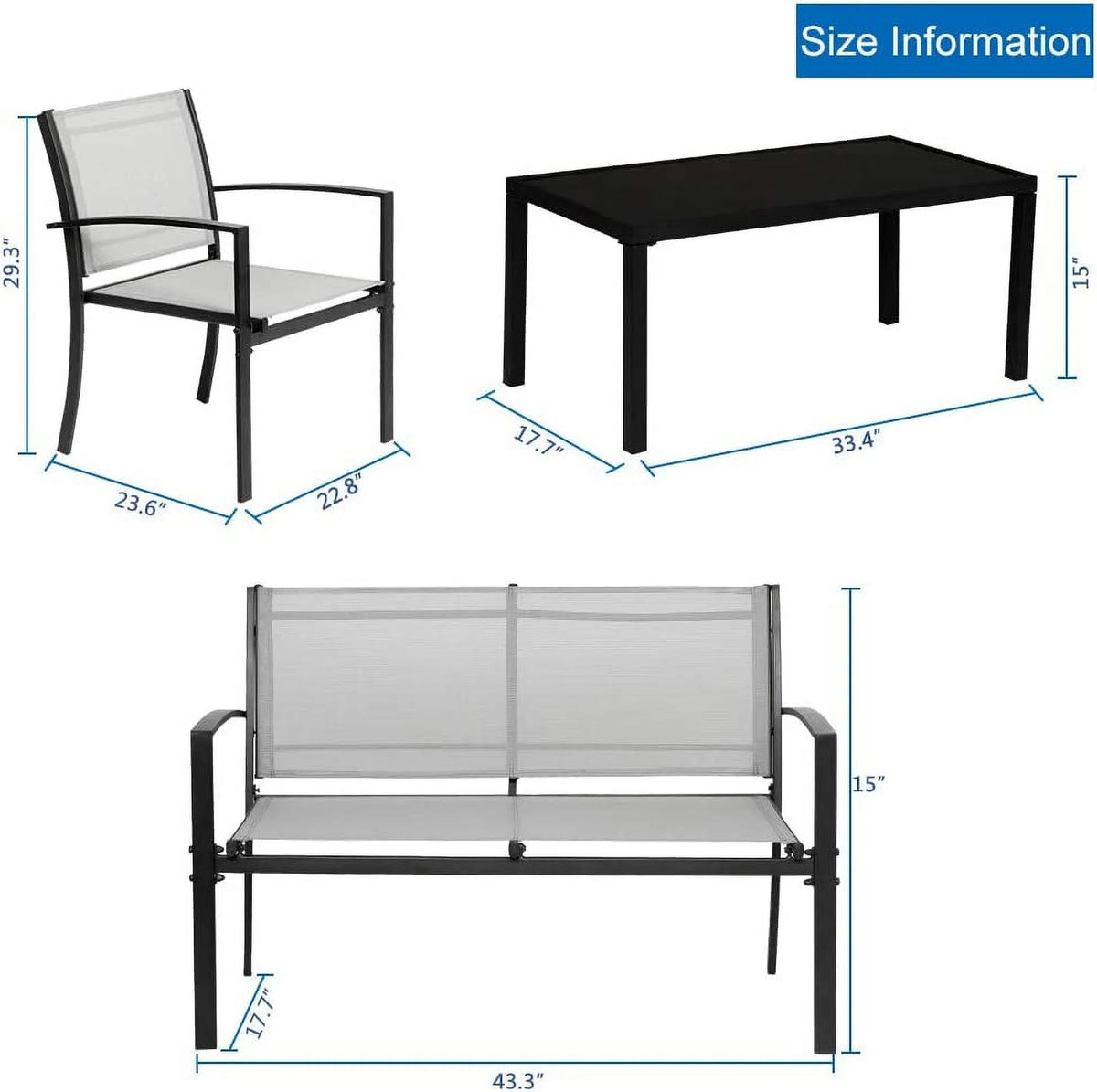 4 Pieces Patio Conversation Set with Loveseat and Coffee Table (Grey) D714