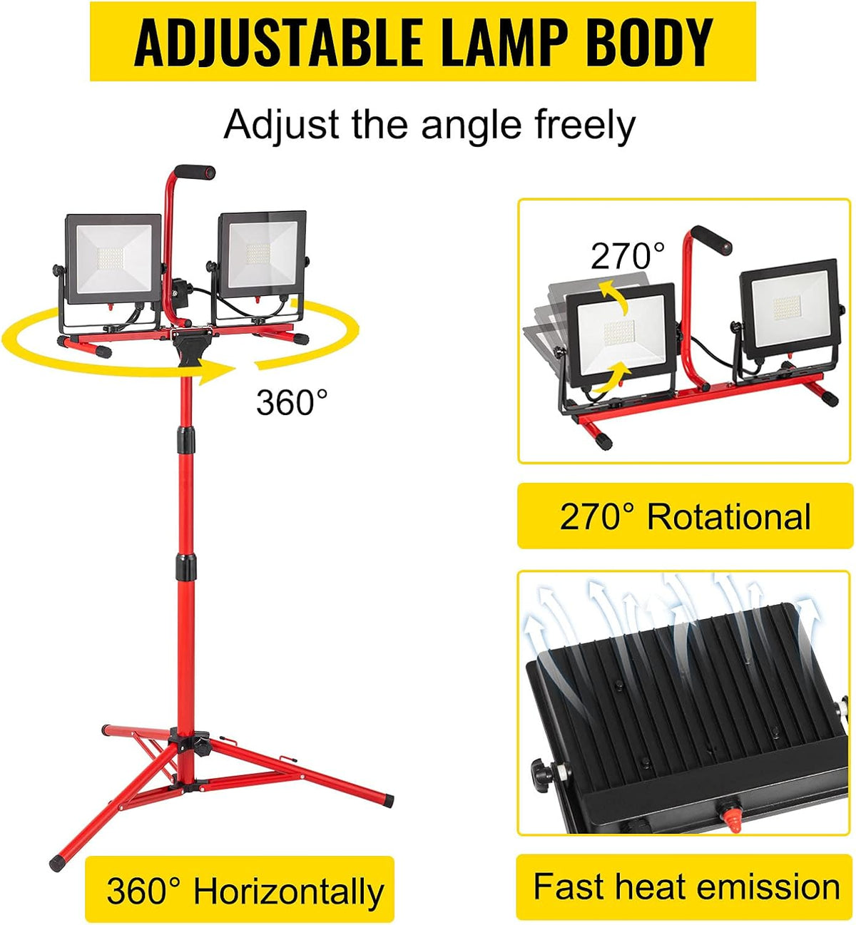LED Work Light with Stand, 6000 Lumen Dual-head, IP65 Waterproofed, Pack of 2 E313267