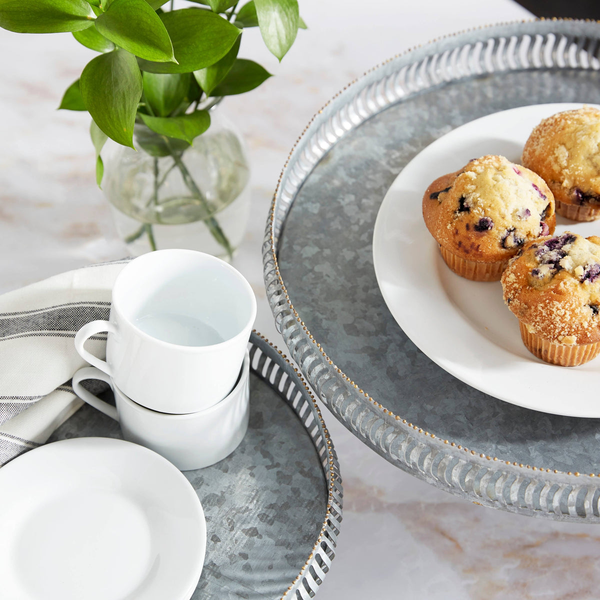 Round Gold Metal Set of 2 Cake Stand P392