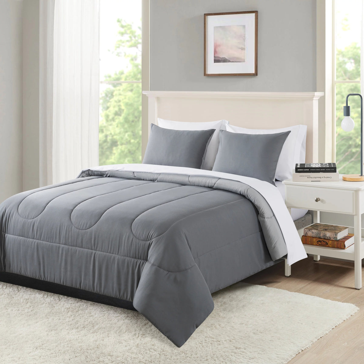 Blue Check Reversible 7-Piece Queen Comforter Set with Sheets F4402