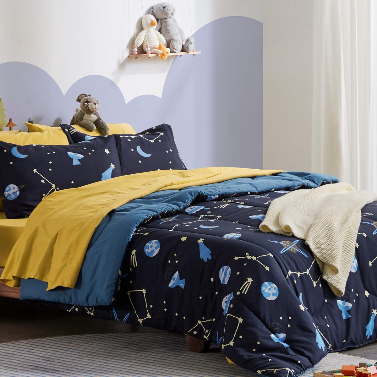 Blue Twin 5 Piece Microfiber Bedding Set I52066