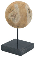 Large Round Teak Ball on Black Marble Base L7528