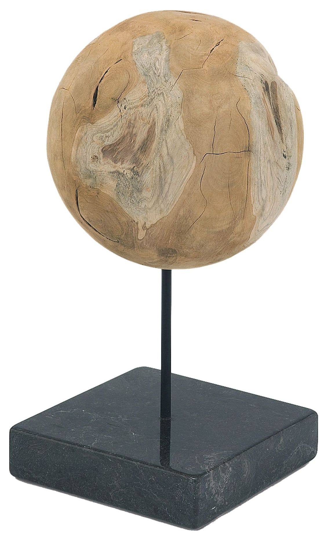 Large Round Teak Ball on Black Marble Base L7528