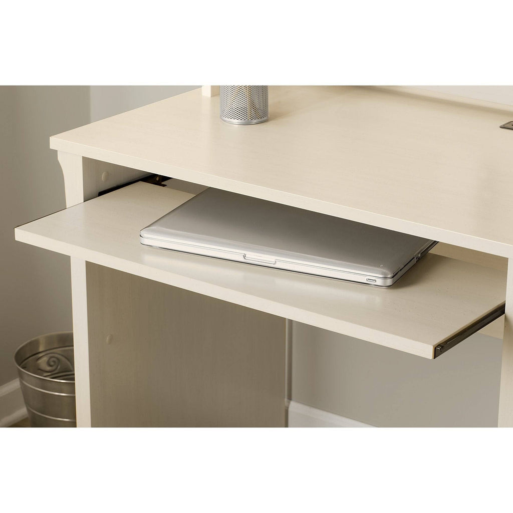 Pure White and Shiplap Gray Small Computer Desk with Hutch D4428