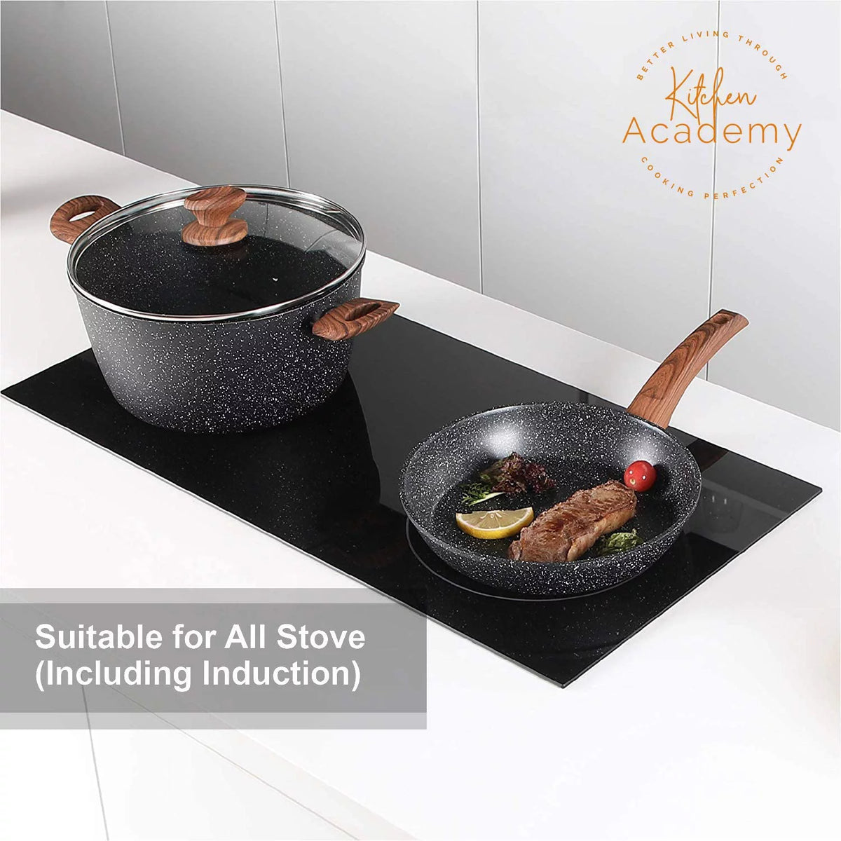 12 Piece Black Nonstick Induction Cookware Set P414