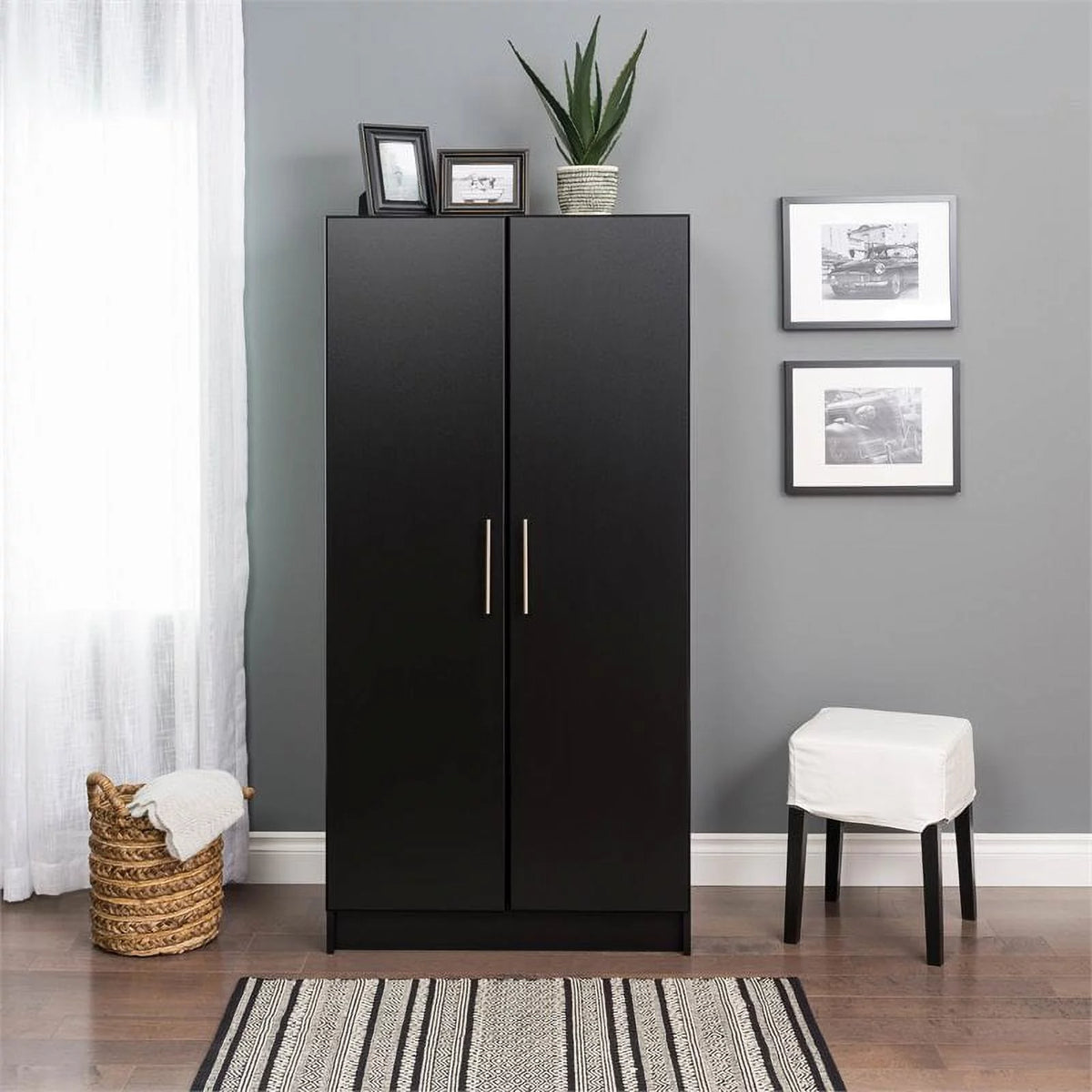 32" Contemporary Black Wardrobe Cabinet J508