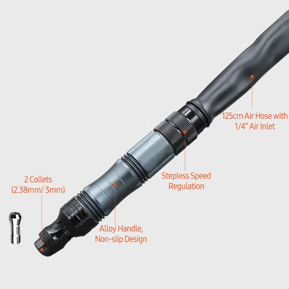 1/4 Inch Pneumatic Air Die Grinder with Air Hose and Collets Q43759