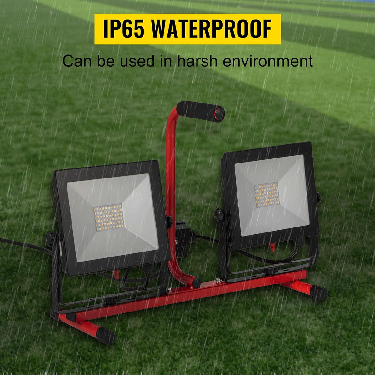 LED Work Light with Stand, 6000 Lumen Dual-head, IP65 Waterproofed, Pack of 2 E313267