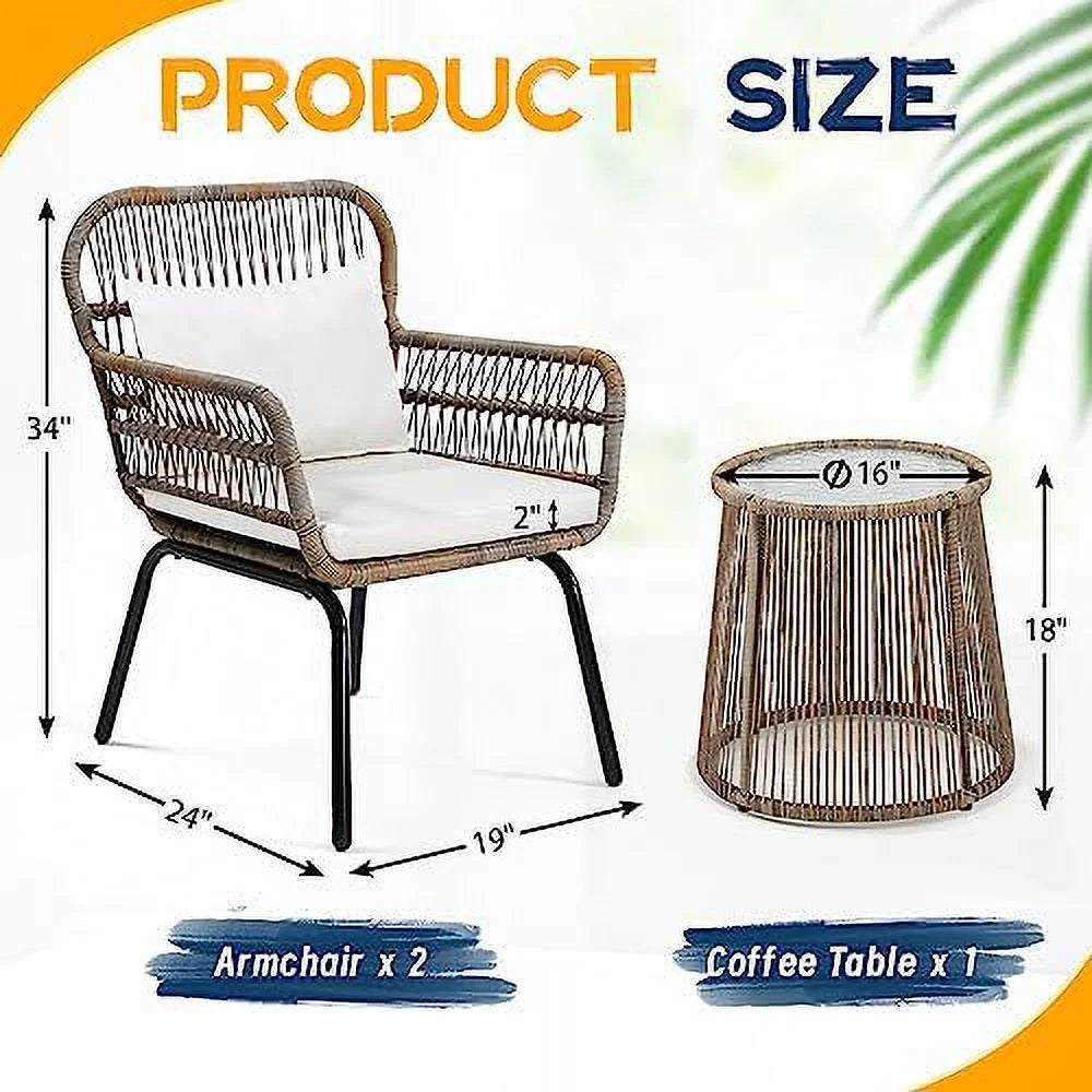 3 Pieces Rattan Wicker Bistro Set with Glass Top Table O7668