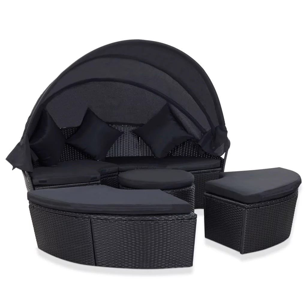 Patio Bed with Canopy Poly Rattan Black W4565