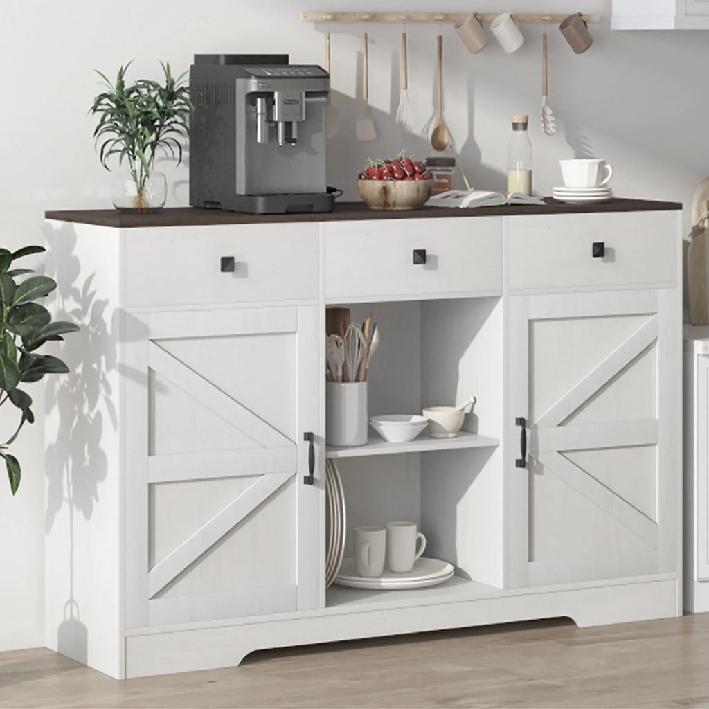 White 53" Wood Coffee Bar Cabinet with 3 Drawers C1790