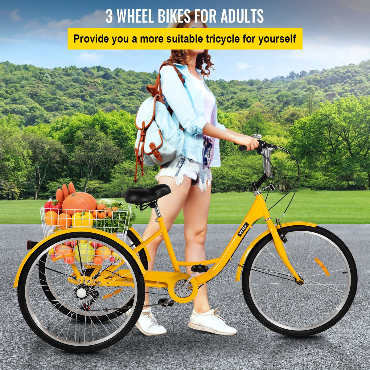 Adult Tricycle 7 Speed 26in Adjustable Trike with Bell, Brake System Basket T95188