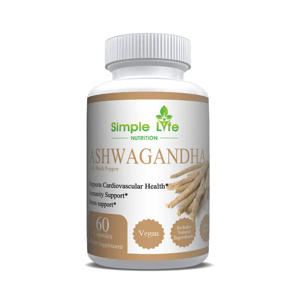 Organic Ashwagandha 1300MG Vegan Capsules 60CT P364