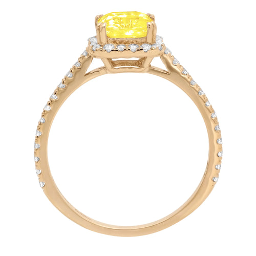 18k Yellow Gold Halo Ring with 1.96ct Emerald Cut Yellow Simulated Diamond E157051