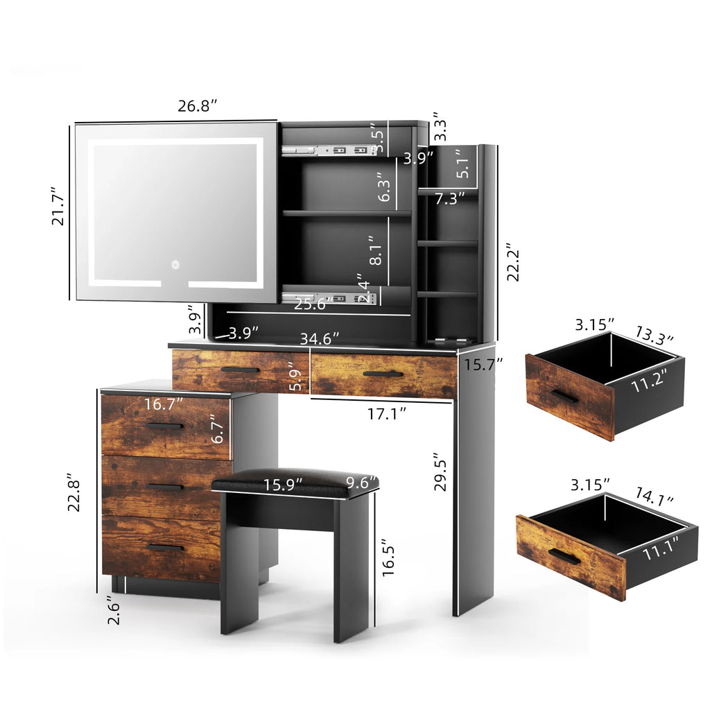 White Makeup Vanity Desk Set with Sliding Mirror and Lights I36565
