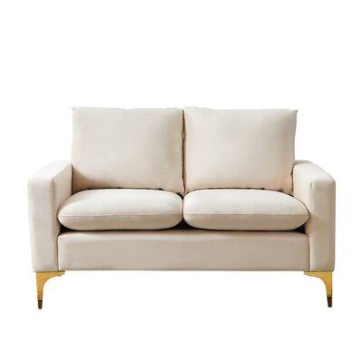 Cream Velvet Square Arm Loveseat T645561